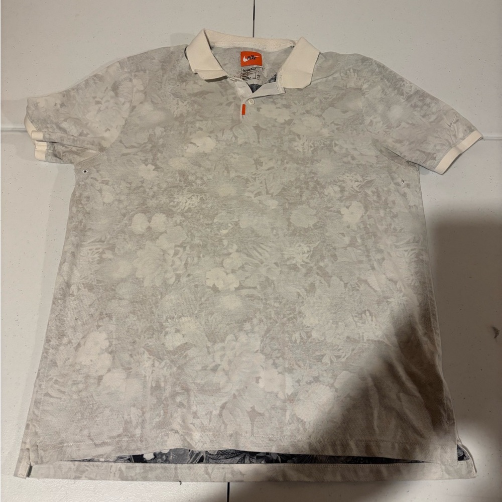 Nike Dri Fit Men’s Size S Floral Print Athletic Polo Shirt Gray/ White